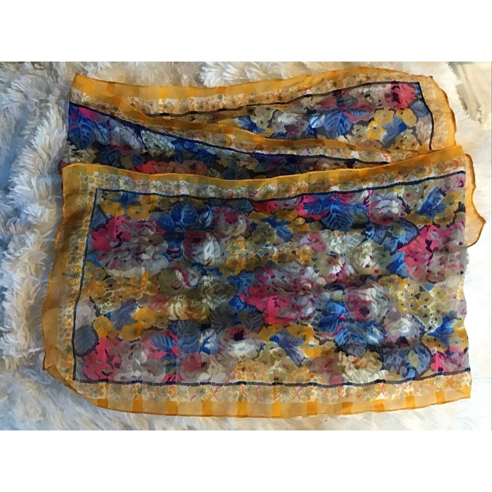 Colorful Floral Scraft Head Cover Neck Warmer Sheer Rectangle Silky